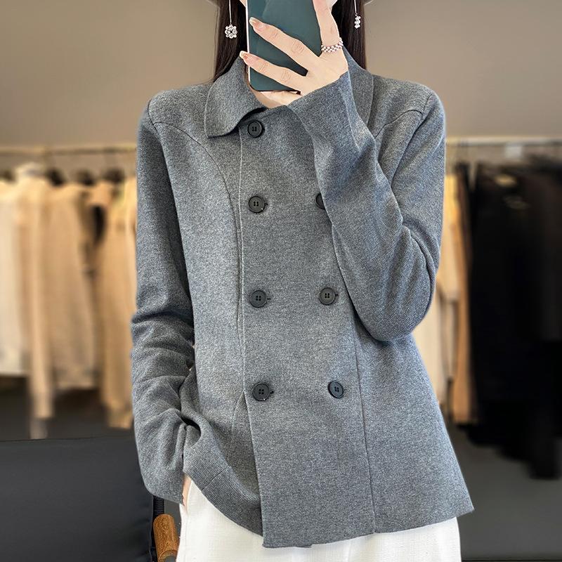 

Женский весенне-осенний пиджак, модный темперамент, однотонный трикотажный топ с лацканами, короткая куртка, кардиган XXL серый