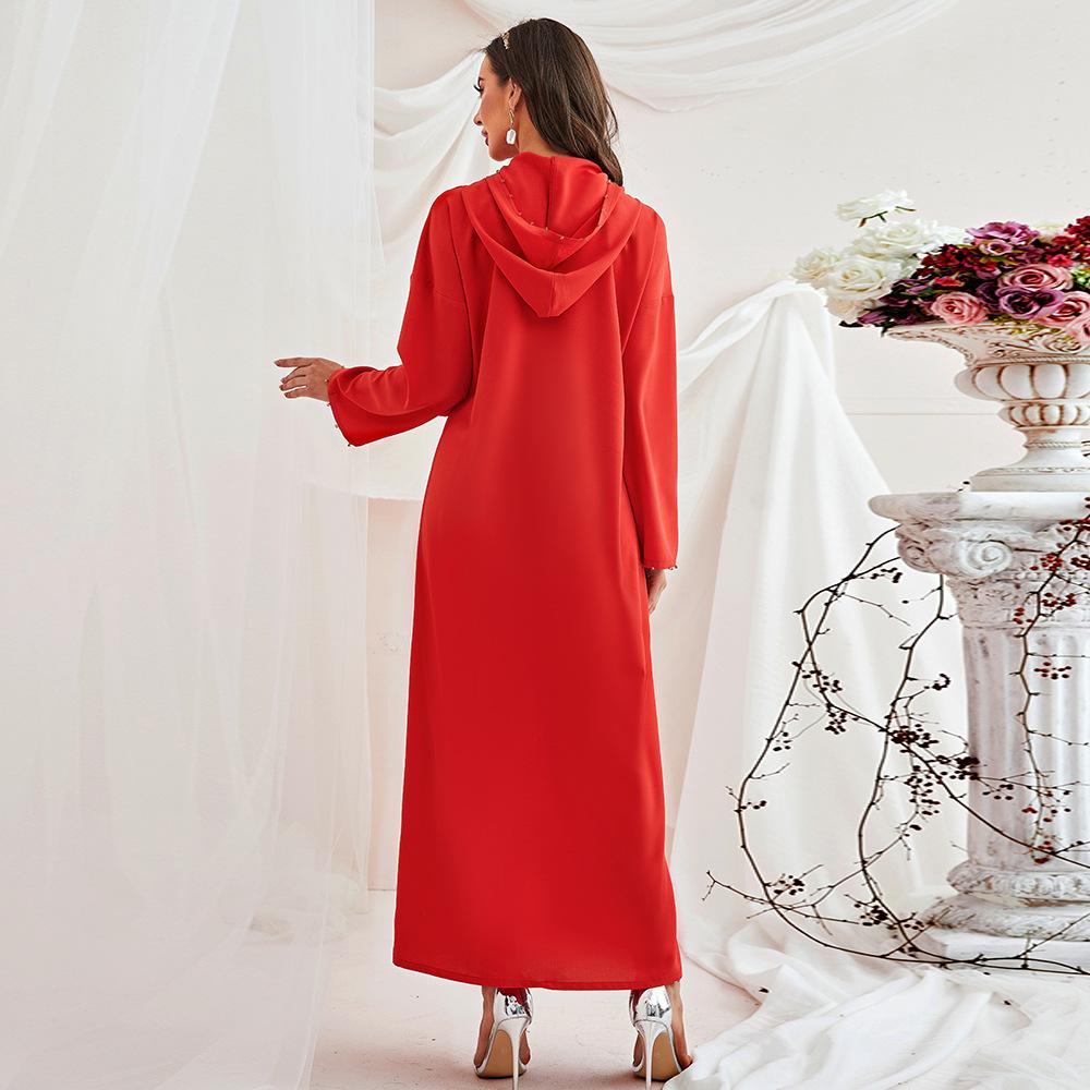 fitted lace wedding dress National Style Women's Abaya Dress with Large Swing Hot Diamond V-Neck  Muslim Dress Robe with Belt at Amazon Women's Clothing store main image 0