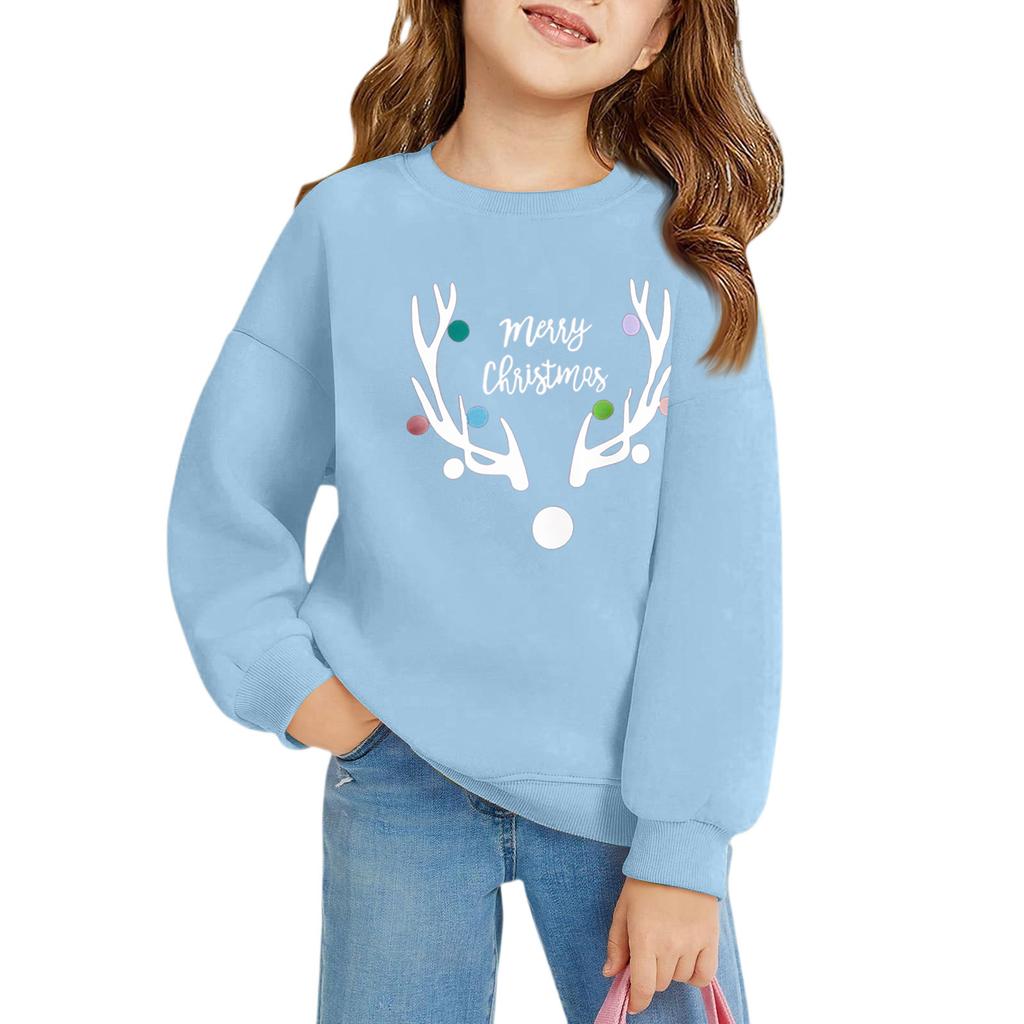 Christmas Day Girls Round Neck Pullovers For Kids Printed Baby Tops