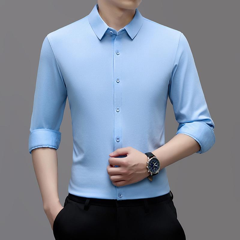 Men s Long Sleeve Shirt Wrinkle-Resistant Slim Fit Fashion Business M