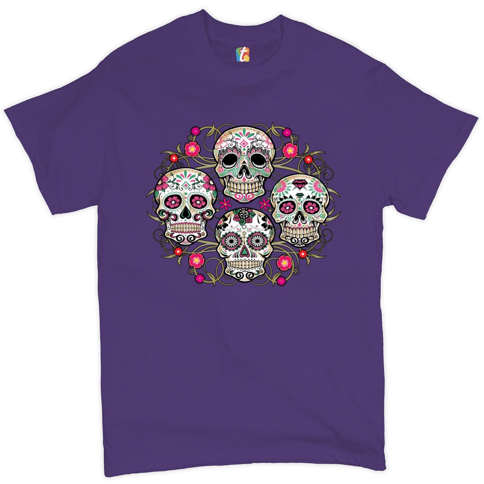 Day of the Dead Floral Sugar Skulls T-shirt Dia de los Muertos Men s Tee S разноцветный