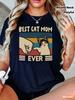 Cartoon Playful Style Best Cat Mother Printed TShirt Womens SummerSpring Short Sleeve Round Neck Casual Top