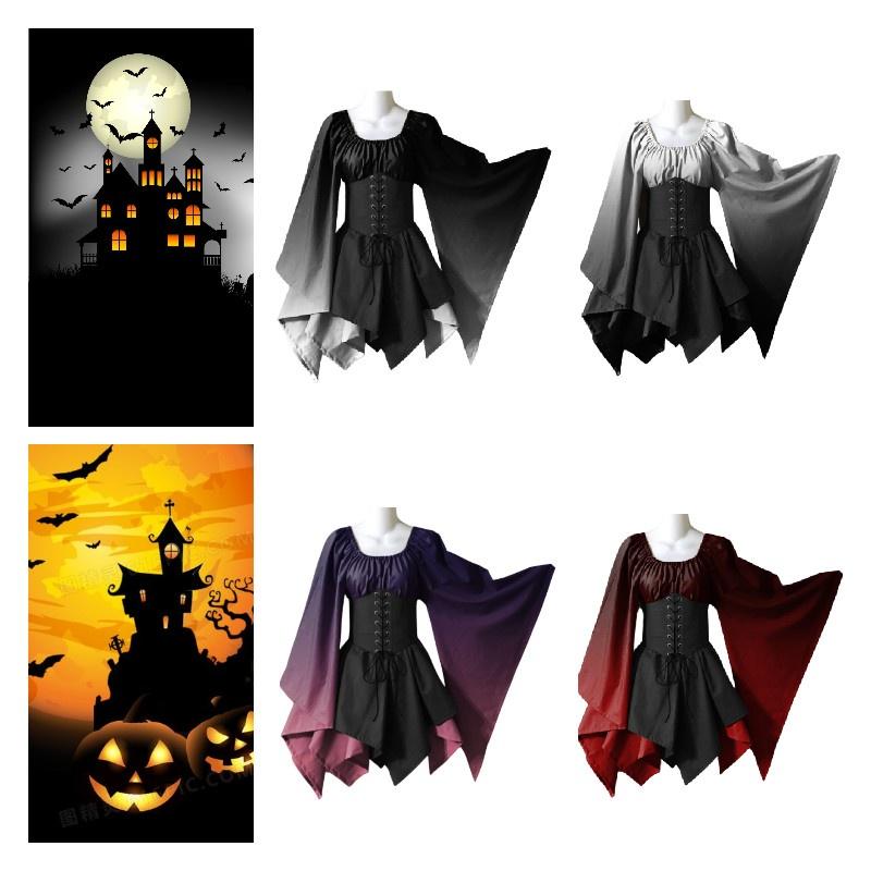 Fantasia de Performance de Halloween Nova Europeia e Americana para Mulheres Vestido Renascentista Medieval Gótico Cosplay Vestido de Palco