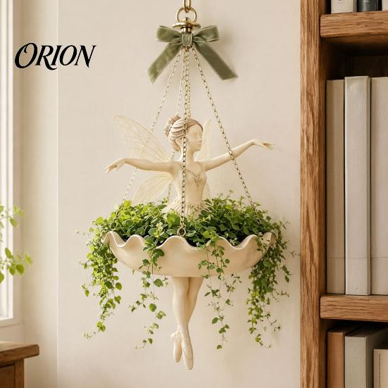 Small Herbaceous Plant Container Ballet Dancer & Mermaid Hanging Planter, Resin Shell-Shaped Flower Pot with Metal Chains, Lightweight Basket