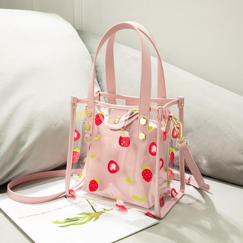 Women's Bag 2023 new niche design Laser transparent Jelly bag Portable commuter Tote bag length 21.5cm high 21.5cm wide 13cm