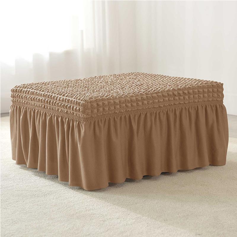 Stretch Ottoman Slipcover Removable with Skirt Footstool Protector Seersucker Thick Ottoman Cover for Living Room Cat Dog
