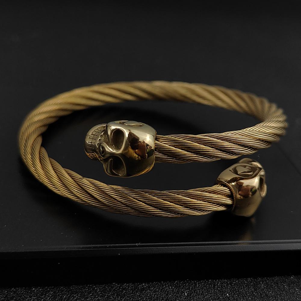 Braccialetti Hip Hop in Acciaio Inossidabile Doppi Braccialetti Teschio per Uomo Regolabile Intrecciato Wrap Bracciale a Manetta Gioielli Scheletro Pulseras