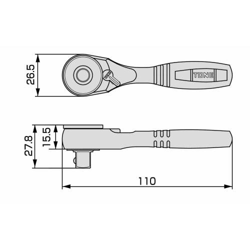 Tone RH3HQS Short Ratchet Handle (Quick Turn/Hold Type), 9.5mm (3/8") Drive