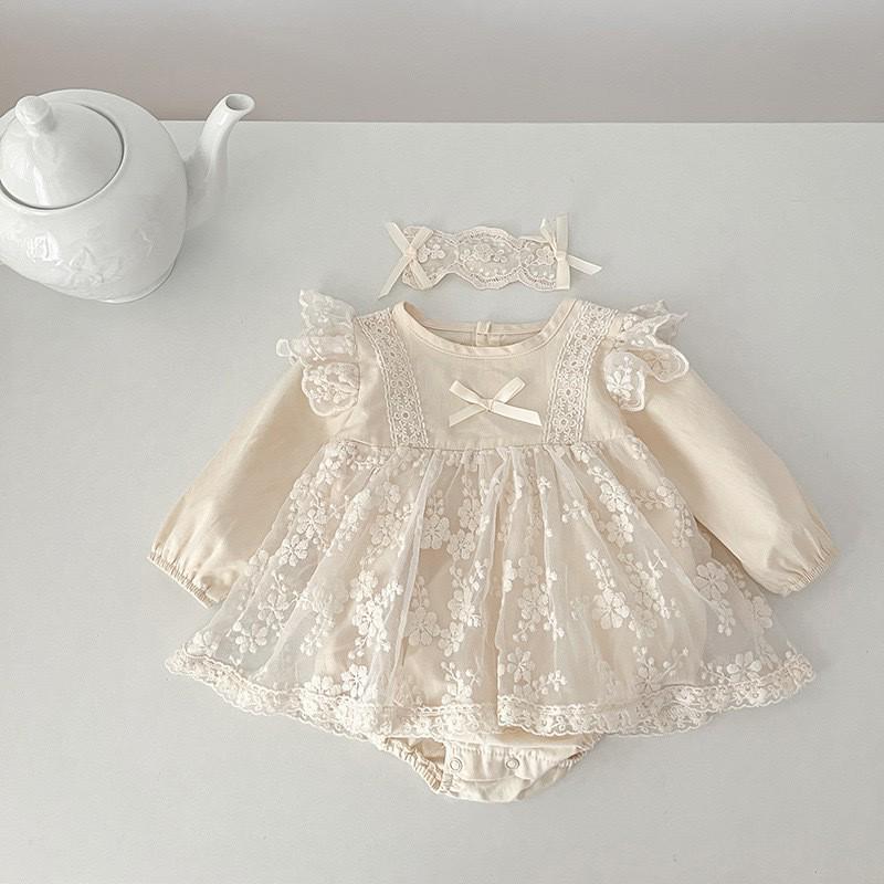 Spring Korean Lace Long-Sleeved Baby Girl Jumpsuit
