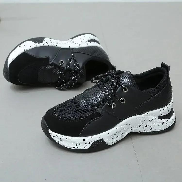 Plateau-Sneakers Damen Herbst Winter Runde Zehenpartie Low-Top Leoparden-Keilschuhe Damen Größe 43 Schnürschuhe Weiche Freizeitsportschuhe