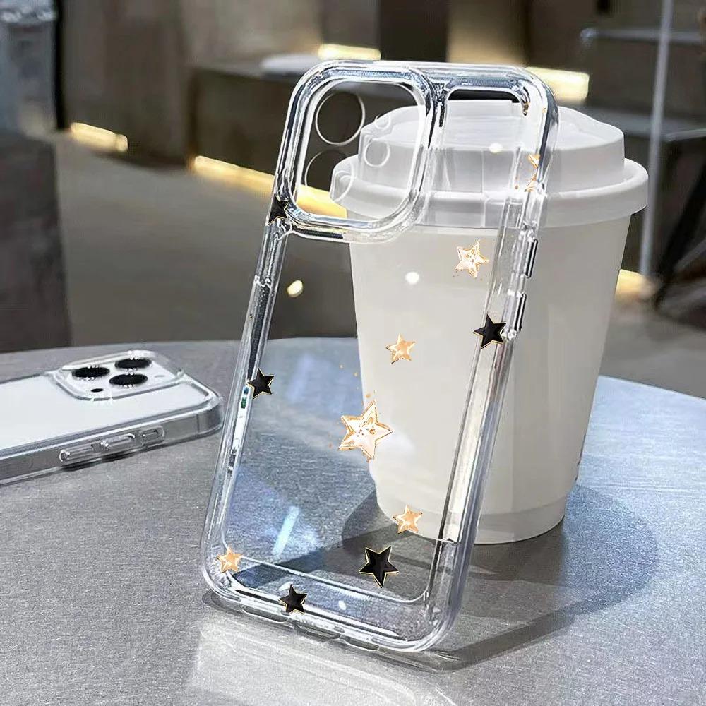 Line Art Cat and Star Pattern Phone Case for iPhone 17 16 15 14 13 12 11 16E Series Pro Max Plus Double Layer Protection