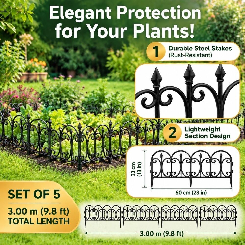 5pcs Waterproof Decorative Garden Fence 23in ×13in Plastic Landscape Barrier Patio Yard