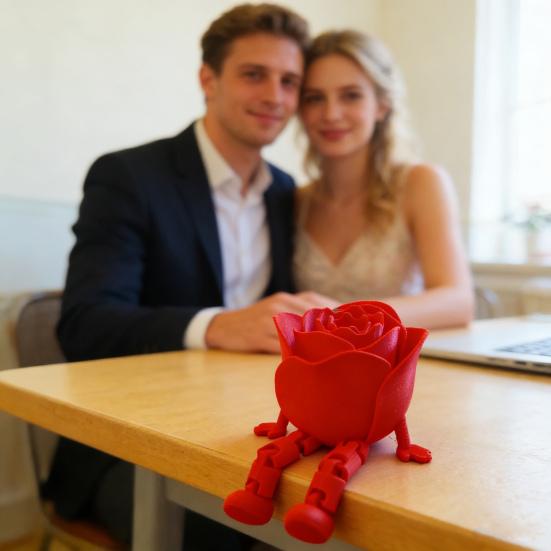 3D Printed Rose Man Figurines Valentine's Day Movable Joint Ornaments with Adjustable Pose Creative Home Decor Sculpture