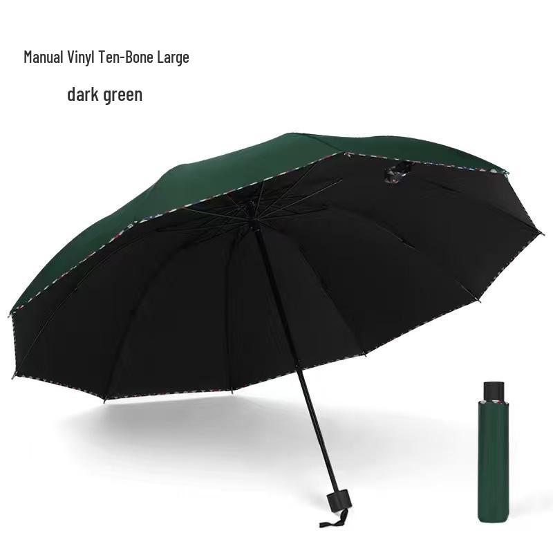 Extra Large Dual-Use Umbrella for Men and Women: Manual Three-Fold Design with Reinforced Black Glue for Rain or Shine Protection.