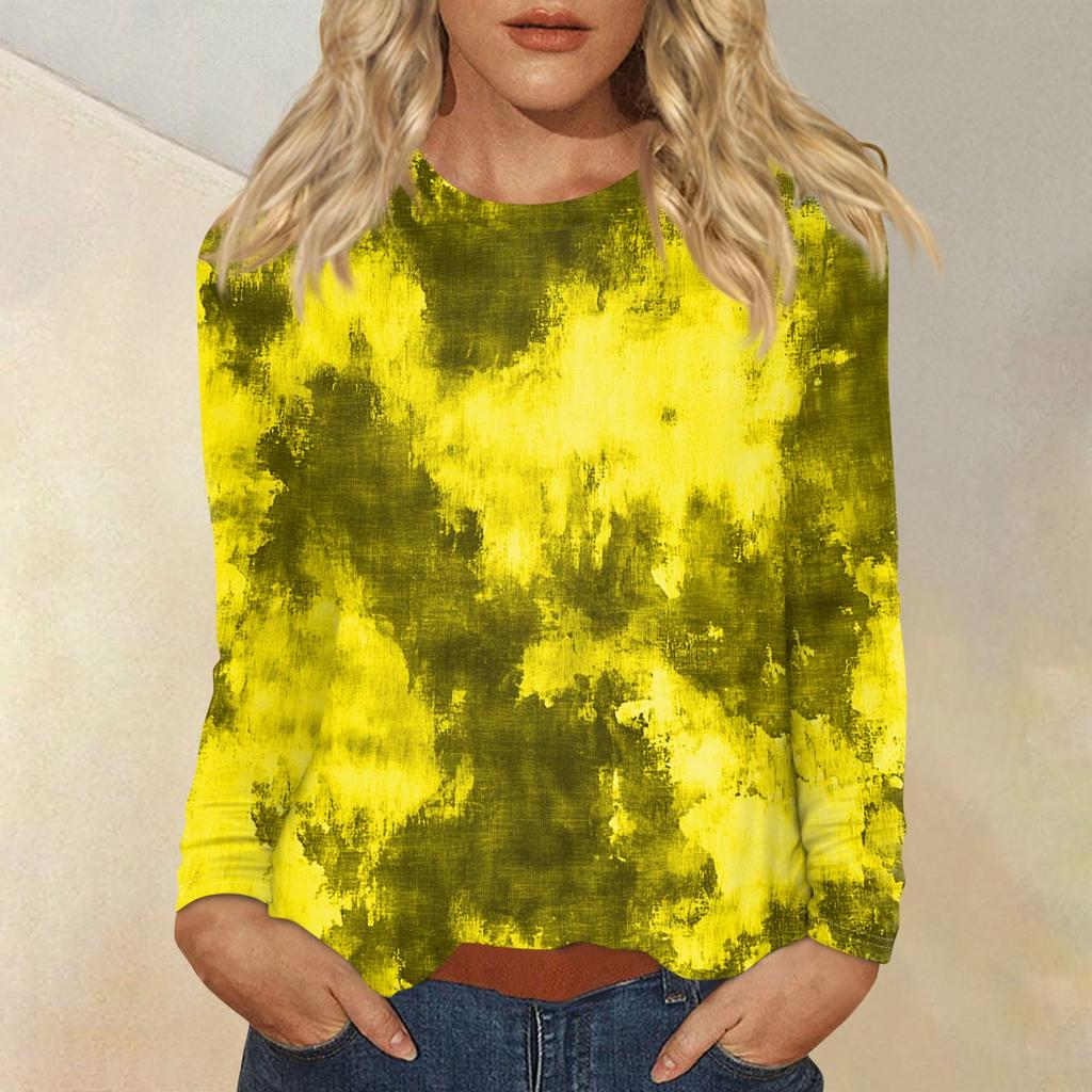 Women's Fashion Casual Round Neck Long Sleeve Printed T-shirt Top