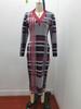 2025 European Autumn/Winter V-Neck Long Sleeve Printed Sexy Dress for Women
