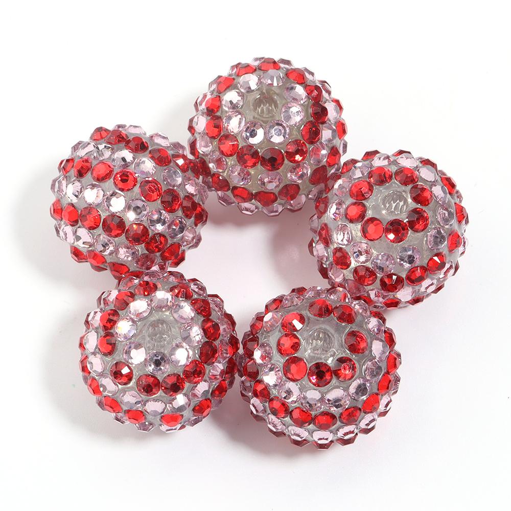 5pcs 20mm Rhinestone Resin Ball Beads Colorful Stripe Round Loose Beads For Jewelry Making DIY Bracelets Phone Chain Keychain
