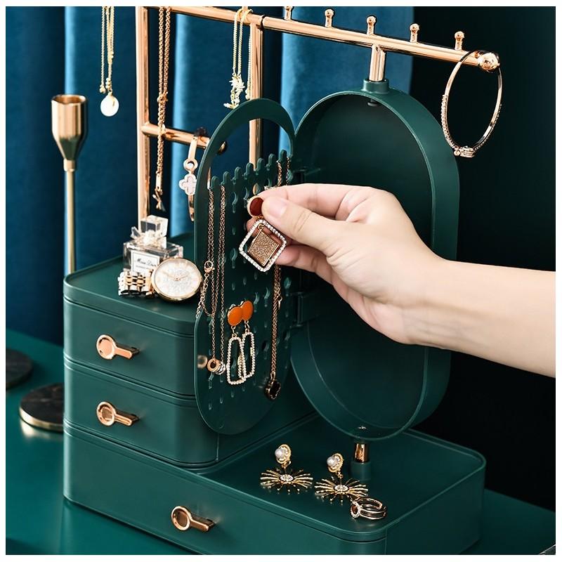 Schmuck-Organizer Schränkchen mit Spiegel Schubladen Schatulle Köfferchen