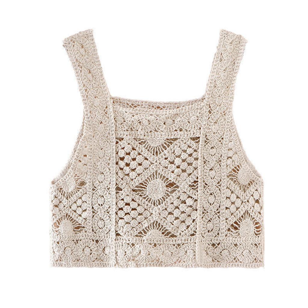 Women's Embroidered Knitted Camisole Top For Women, Loose Short Top
