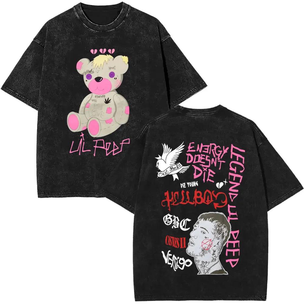 

Rapper Lil Peep Music Album Bear Crybaby Vintage Washed T Shirts Men Women Hip Hop Oversized Short Sleeve Tshirts Streetwear S