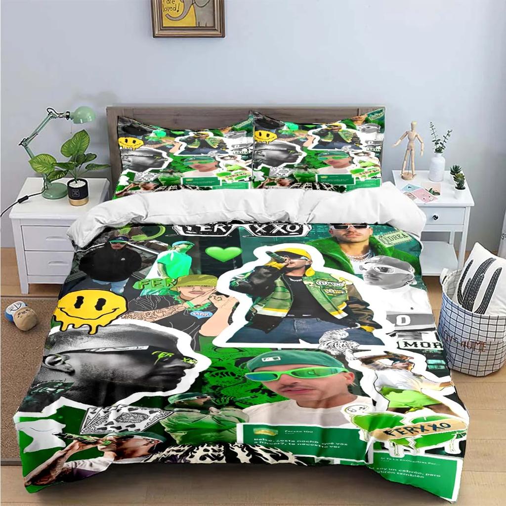 Fashion Pop Singer Ferxxo Feid Print Bedding Sets Bed Supplies Set Duvet Cover Bed Comforter Set Bedding Set Luxury Birthdaygift