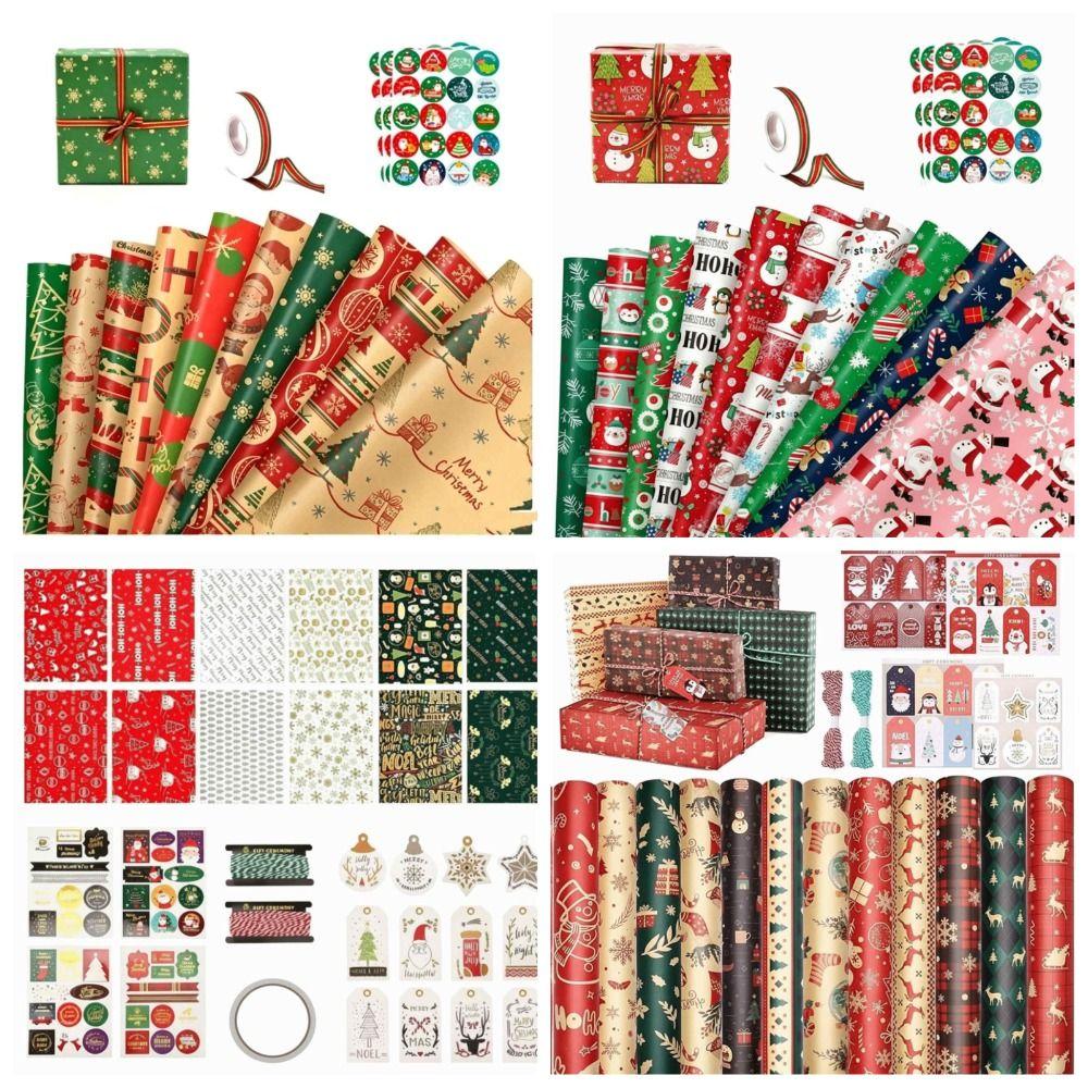 12pcs Striped Print Gift Wrapping Paper Snowflake Print Christmas Wrapping Paper Holiday Presents