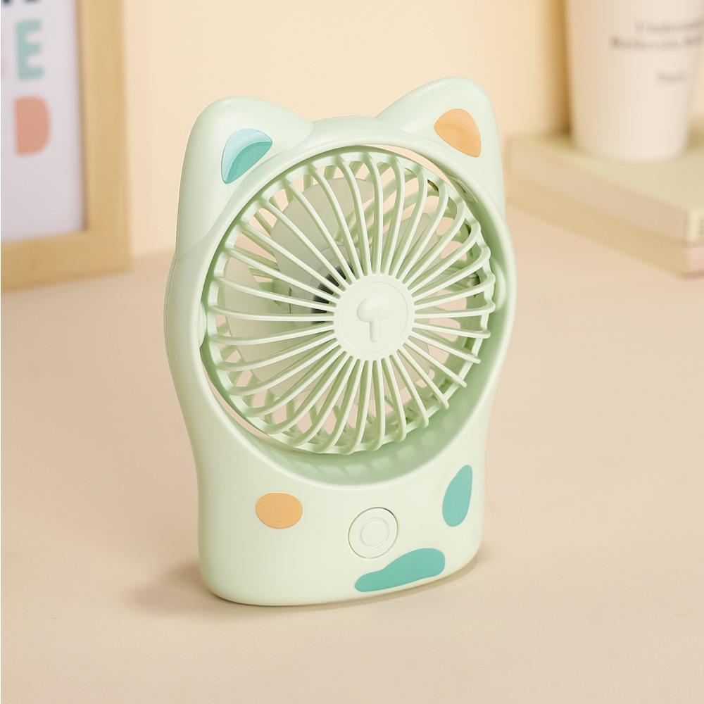 Summer Cartoon Lucky Cat USB Rechargeable Portable Desk Fan Box + USB Charging Cable