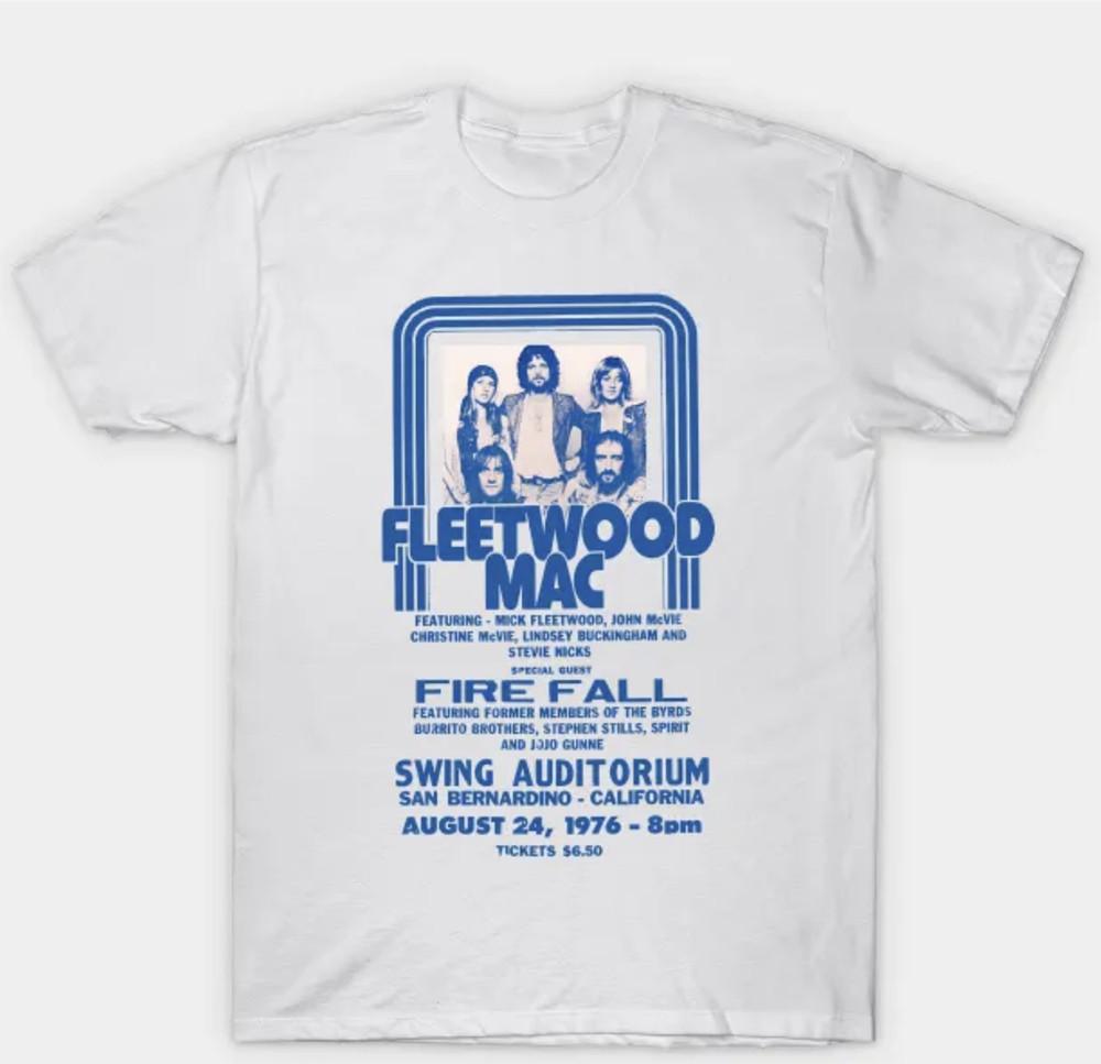 Fleetwood Mac Tour  Adult Small-3XL White American Rock Band Fire Fall Unisex T-Shirt S