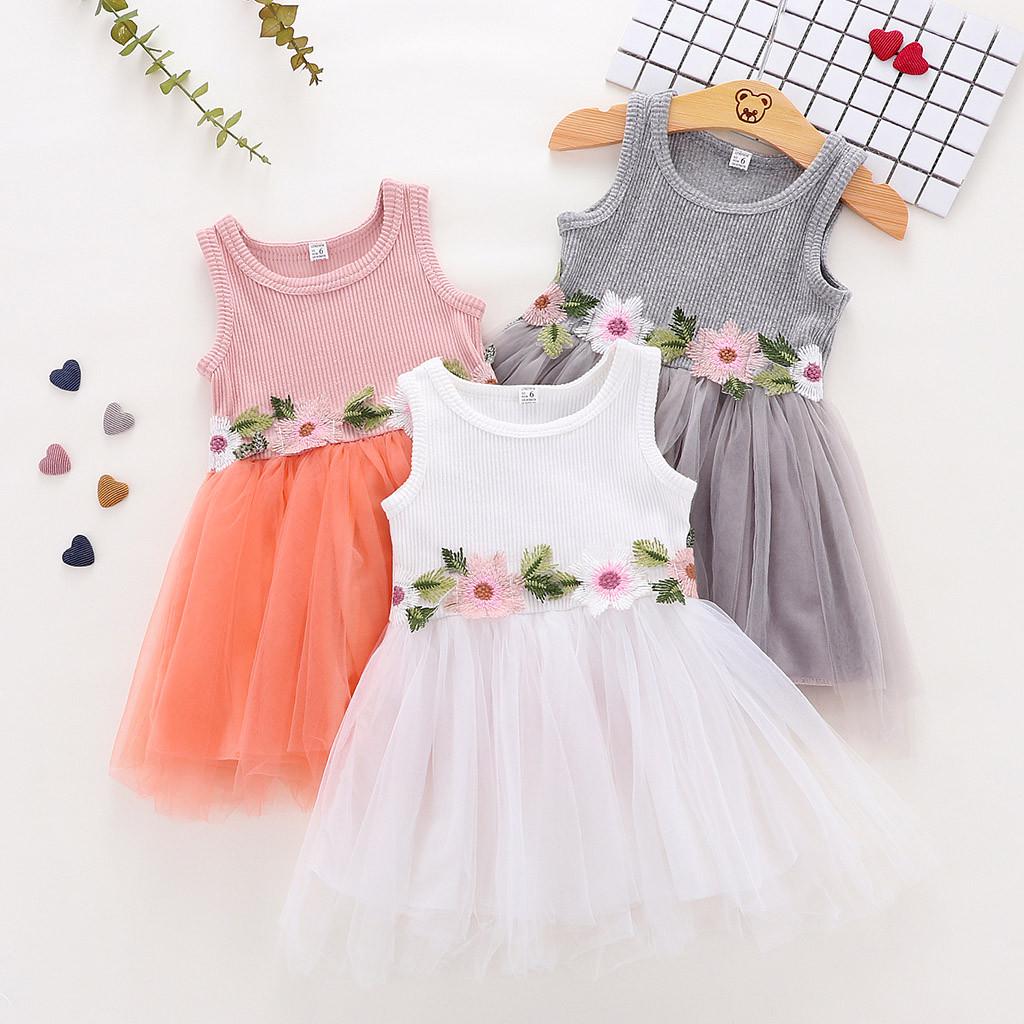 Buy Toddler Baby Girls Princess Dresses Sleeveless Floral Print Tulle