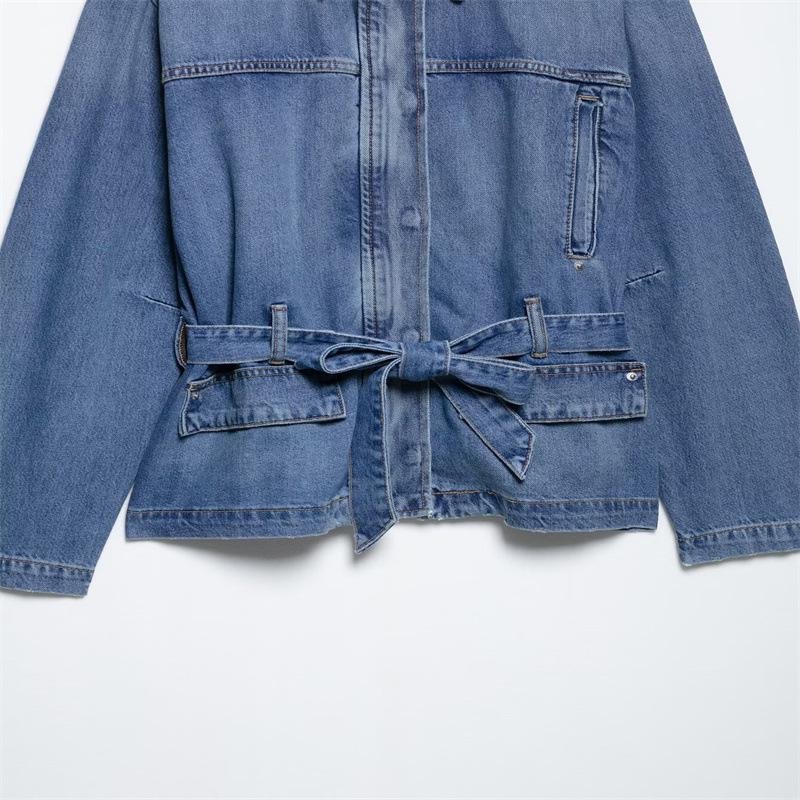 Women's European & American Style Belted Denim Jacket - Autumn 2026 Collection