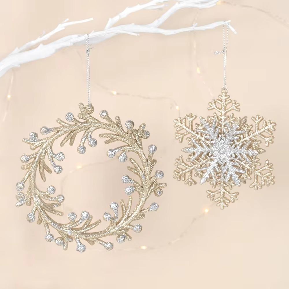 Glitter Christmas Hanging Ornament Champagne Wreath Decoration Xmas Tree Snowflake Pendant  Navidad