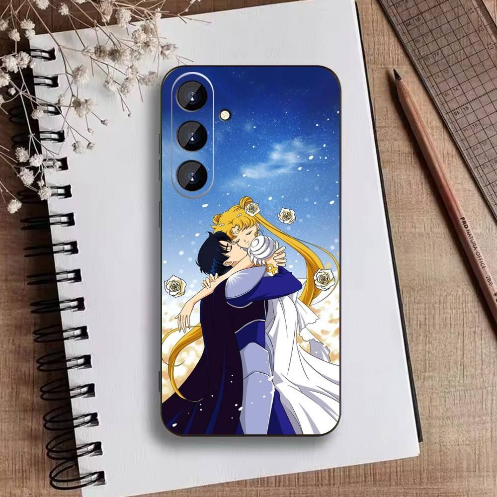 Cartoon S-Sailor M-Moon Phone Case For Samsung Galaxy A73,A21s,A22,A31,A52,A53,A71,A41Soft Black Shell