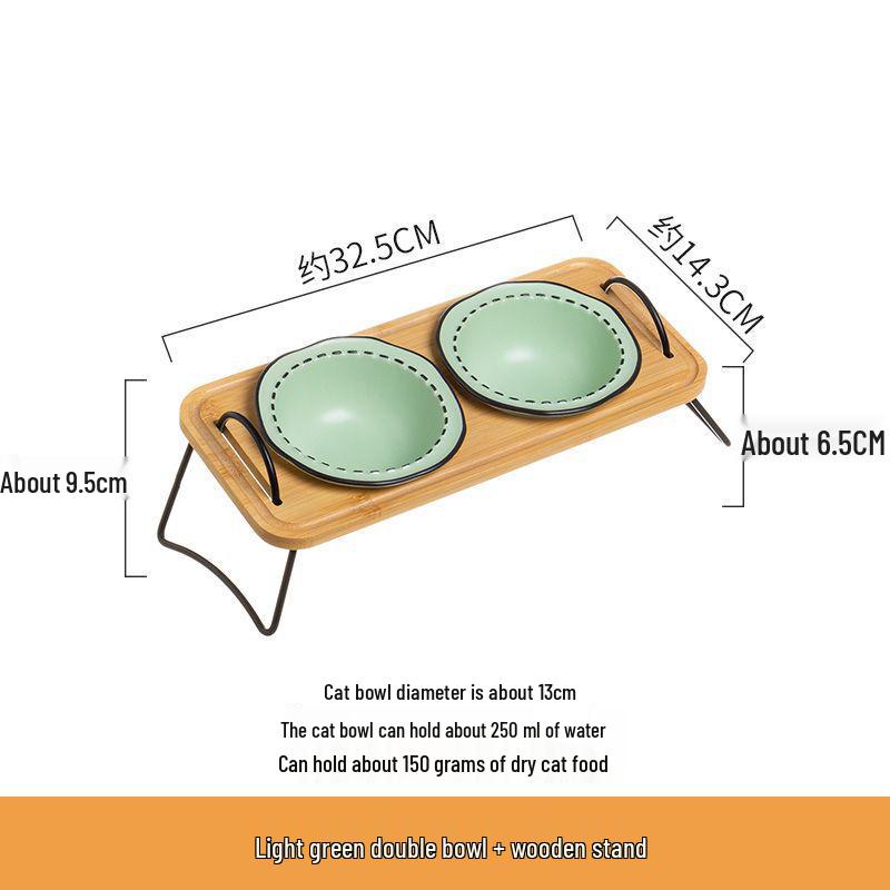 Non-Spill Raised Pet Bowl Set: Double Dog Bowl, Triple Cat Bowl, Anti-Tip Ceramic for Neck Protection