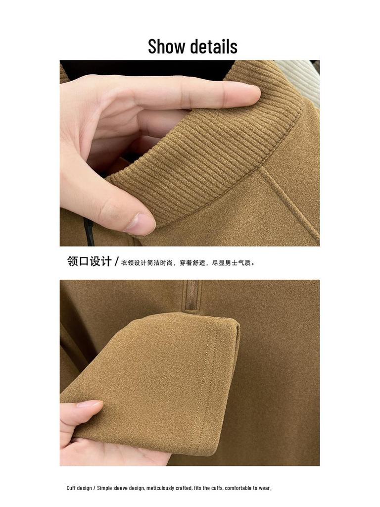 Men's Double-Sided Brushed Cationic Long-Sleeve Half-High Collar Zipper Sweatshirt