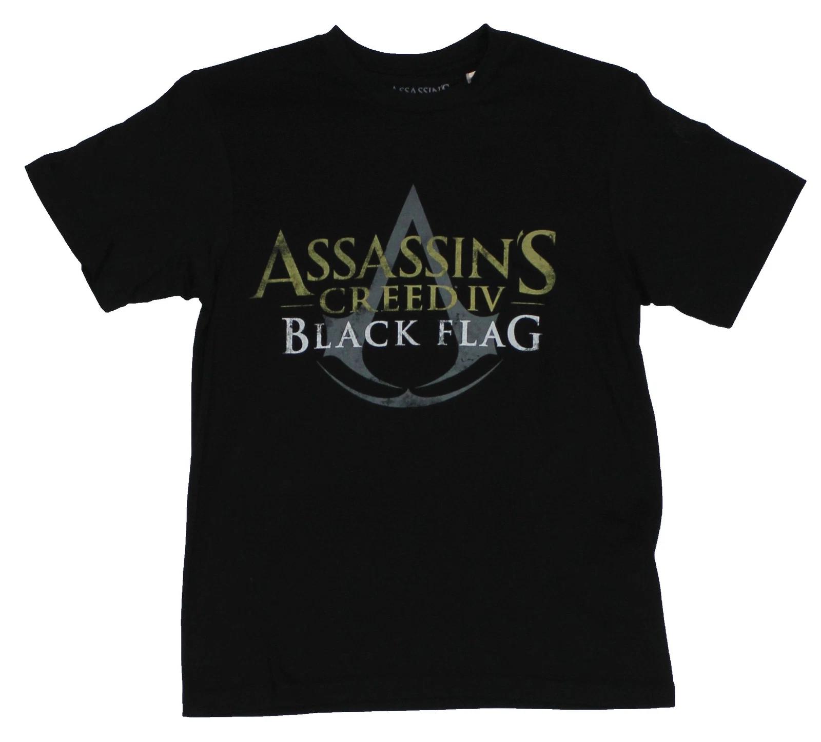 Assassin s Creed IV Взрослая Новая Футболка - Флаг Пиратский Потертый Логотип Картинка XS