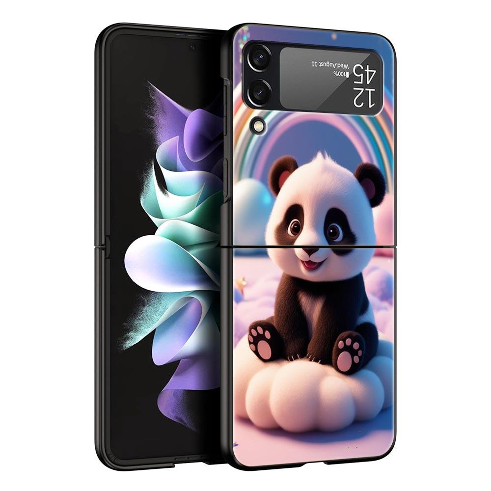 Baby Panda Hard PC Phone Case For Samsung Galaxy Z Flip 7 6 5 4 Black Cover For Galaxy Z Flip 3 Foldable Fundas Shell Capas Bags