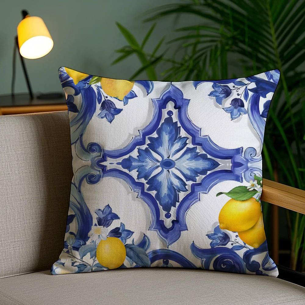 

Classical luxury Lemon Pattern Pillow Case Anti-dustmite Pillowcase Invisible zipper silky short plush Sofa cushion cover 12x12Inch