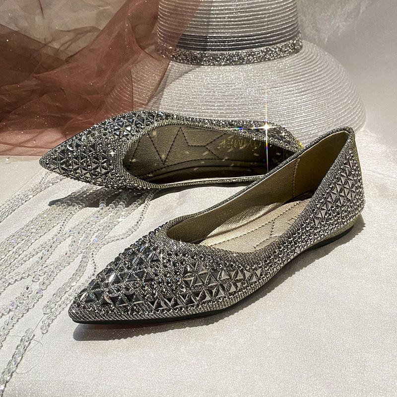 Coarse Heel Single Shoes Women's Summer 2025 New Shallow Mouth Rhinestone Temperament Versatile Soft Surface Comfortable Pointed Women's Shoes