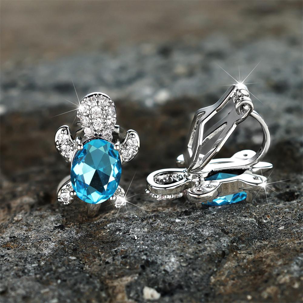 

Cute Female White Oval Turtle Stone Clip Earrings Charm Silver Color Wedding Jewelry For Women вода синього кольору