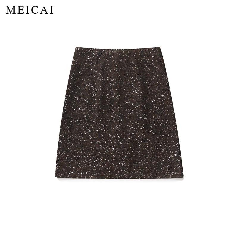 Elegant Hazelnut Sequin Wool A-line Skirt-Pants XL (126-135 lbs)