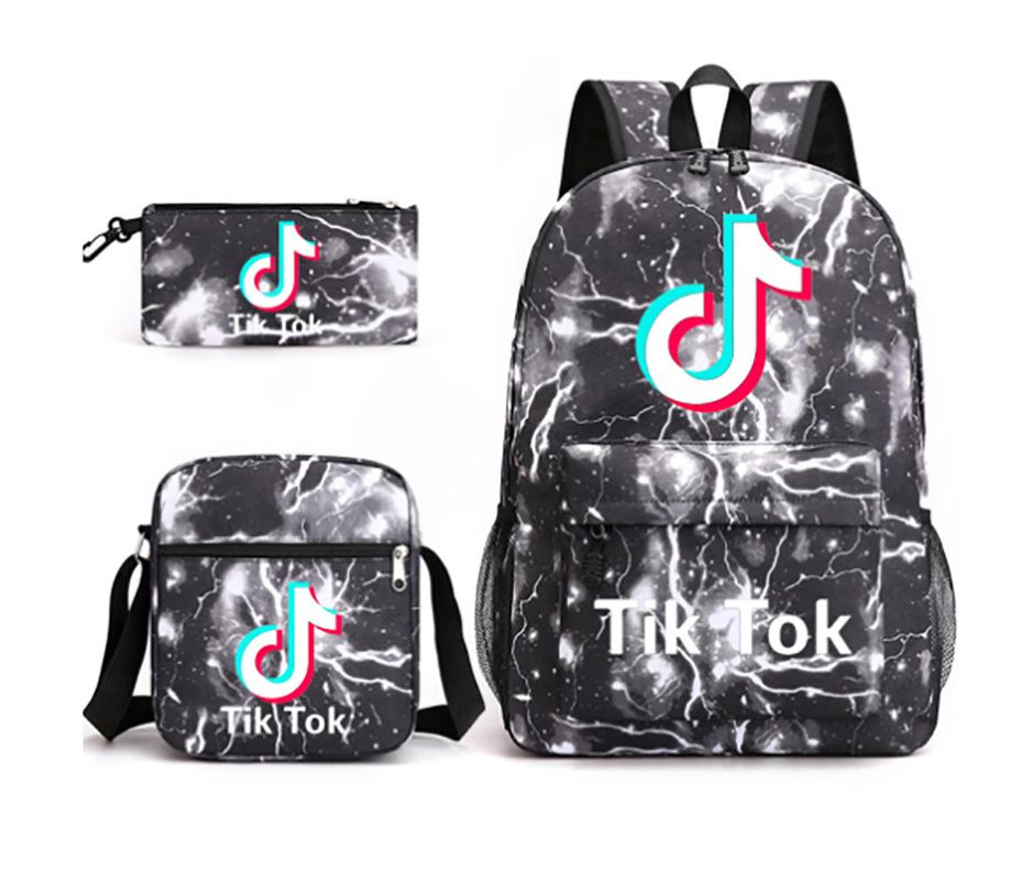 3 Piece School Backpack Set for Students Large Capacity Oxford Cloth Schoolbag with Shoulder Strap and Pencil Case