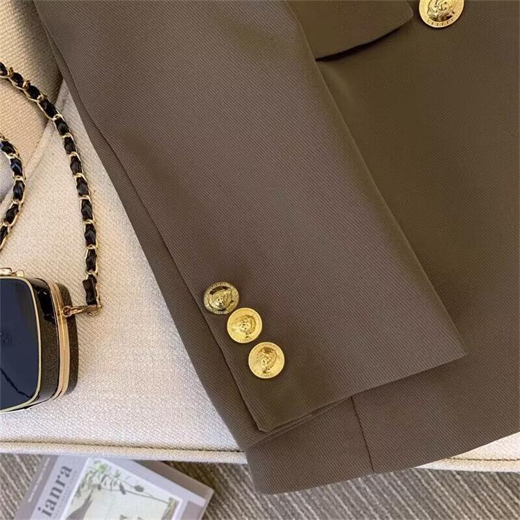 Women's Khaki Double-Breasted Suit Jacket - Spring/Autumn 2025 Street Style, Loose-Fit, Versatile, Casual.