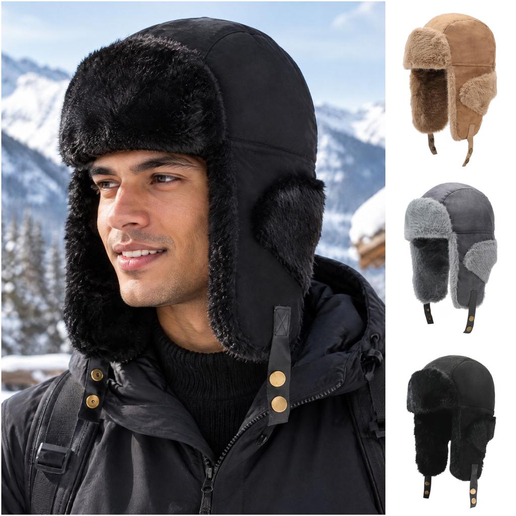 Unisex Lined Winter Trapper Hat with Ear for Outdoor Cycling and Skiing