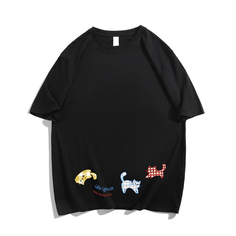 Cotton Short-sleeved T-shirt Women's Loose Cartoon Lazy Style Niche Design Sense Versatile Half-sleeved Trendy T-shirt Top Summer