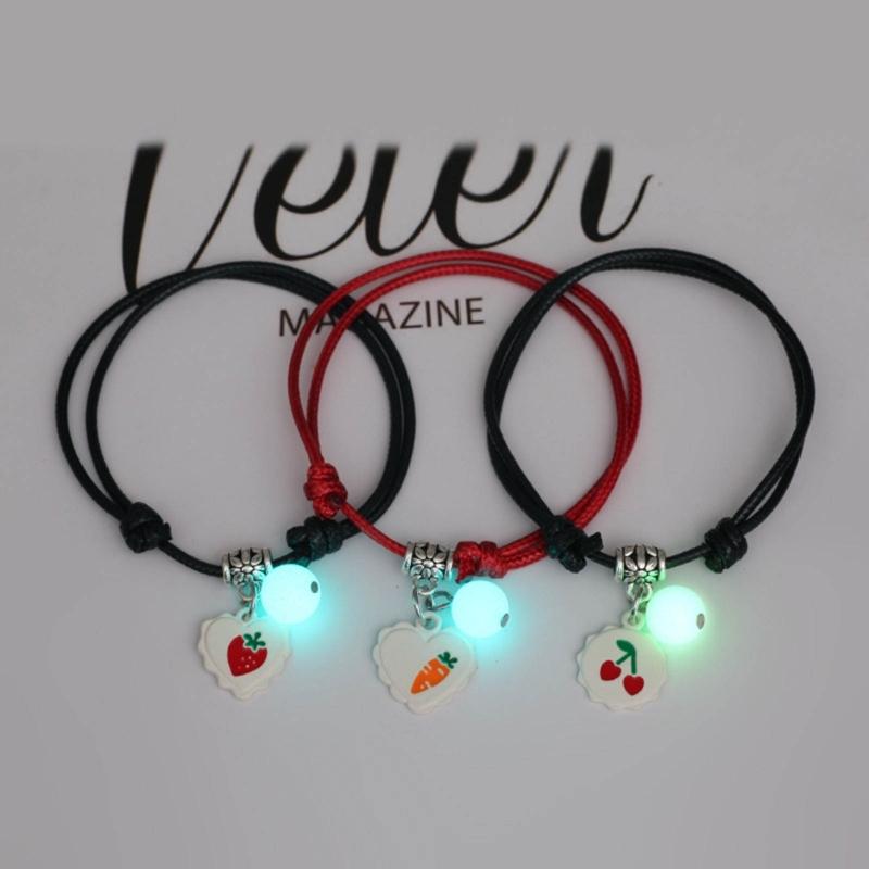 3 Pcs/set Luminous Beads Bracelet Hand-woven Love Star Moon Cat Sisters Novel Luminous Bracelet Adjustable Hand Rope