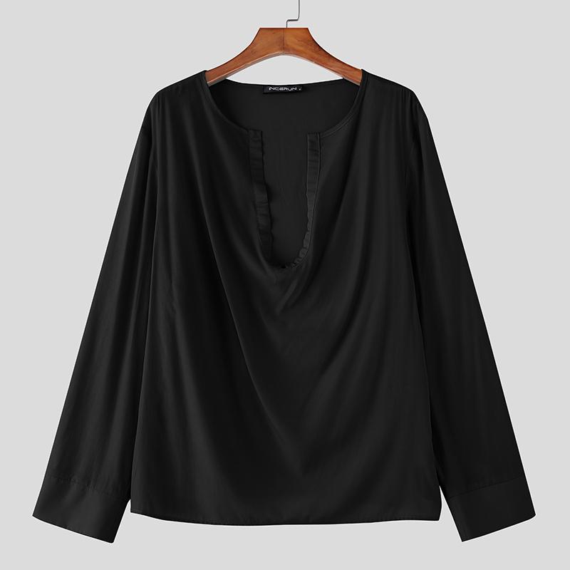 INCERUN Übergroße Herren Deep V Langarm Dünne Lockere T-Shirts Oberteile