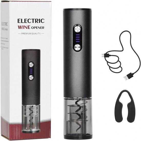 Electric Wine Opener with Automatic Corkscrew & Foil Cutter – Rechargeable Type-C Corkscrew Bottle Opener for Home, Kitchen & Party, Black,1 Pack