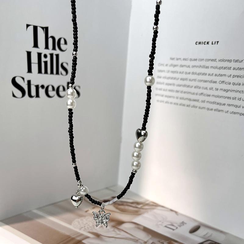 Black Pearl Butterfly Necklace Light Luxury Design Qixi Festival Gift Sweet and Cool Simple Versatile Accessories