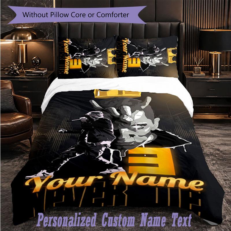 Personalized 3Pcs Bedding SetEminem Custom Text Duvet Cover Pillowcase Set Bedroom Gift