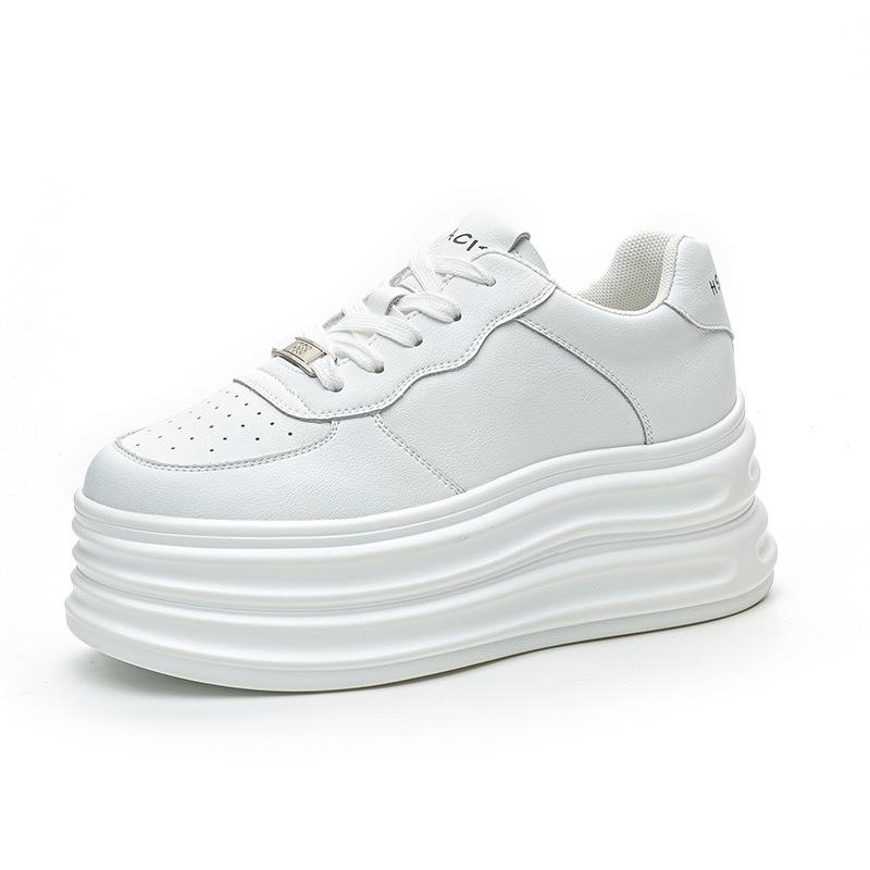 Height-increasing Women's Shoes Leather Little White Shoes Women's Thick-soled Muffin Shoes 2025 Spring Versatile Shallow Mouth Soft-soled Casual